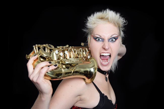 Natalie Verhaegen Sax Player in The Circus of Horrors