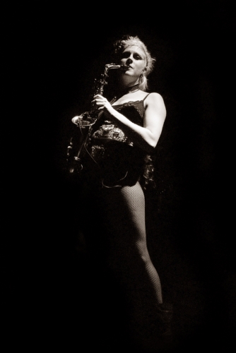 Natalie Verhaegen Sax Player in The Circus of Horrors