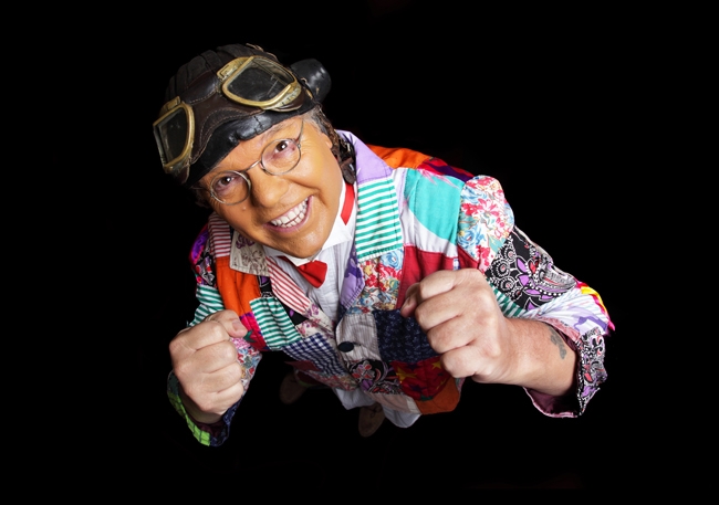 Roy Chubby Brown poses as if boxing in Scarborough.