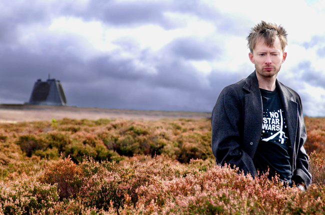 Radiohead's Thom Yorke at the Star Wars Protest Fylingdales Early Warning Station North Yorkshire