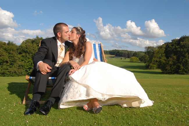 The Bride and Groom on deckchairs